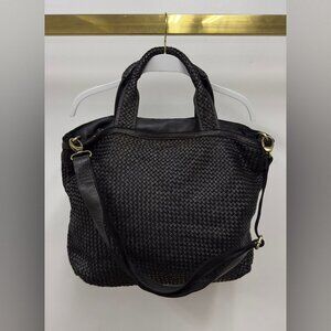 (407-BLK) INTRECCIATO (BRAIDED) LEATHER TOTE BAG WITH SHOULDER STRAP